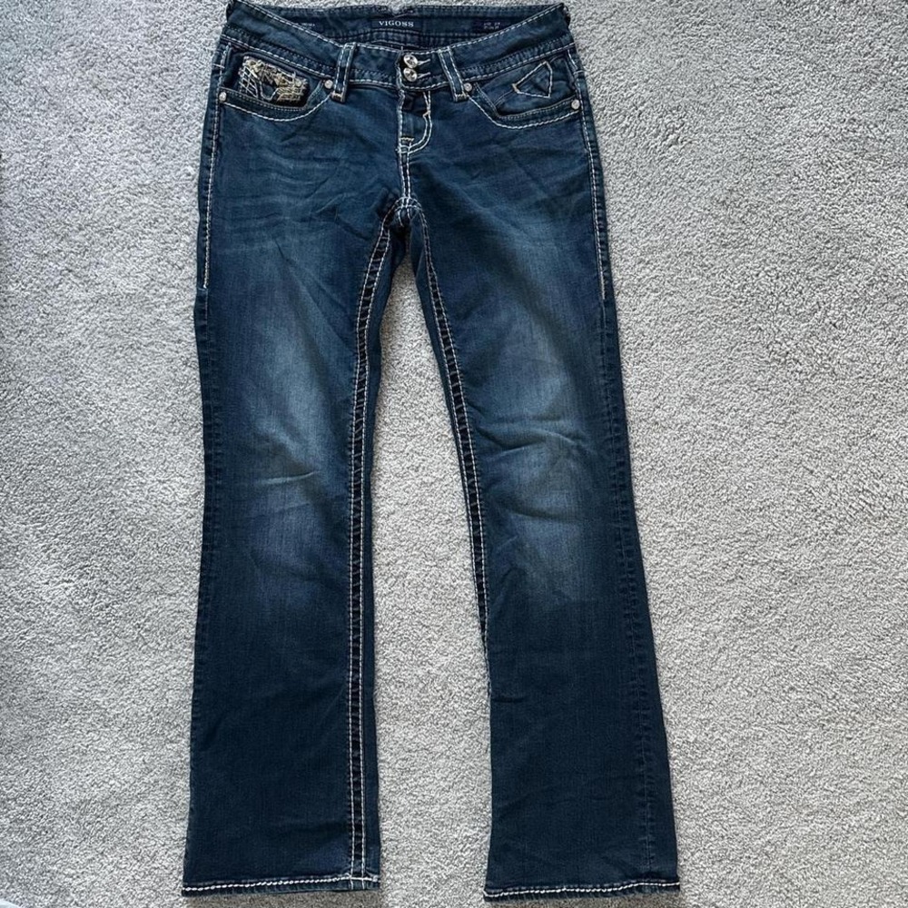 Vigoss Chelsea Women Bootcut Size 3/4 33x28 Embroidered Pockets Jeans